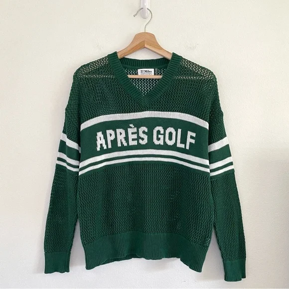 27 Miles Malibu Après Golf Pullover Mesh Stitch Cotton Knit Sweater Green Medium - Picture 4 of 16